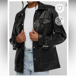Vegan Leather Western Jacket, Black - Black / L × 1